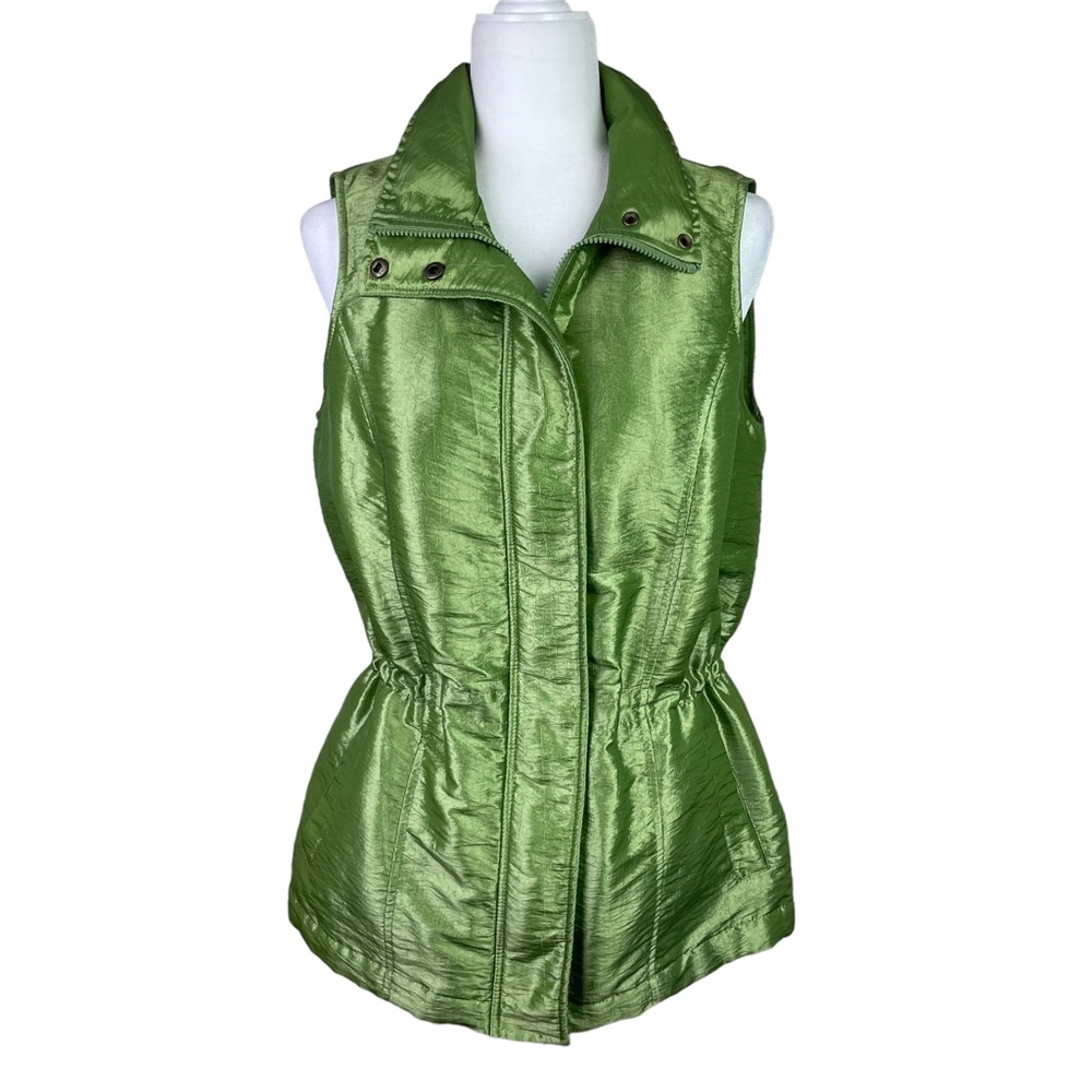 Metallic Oversized Vest Zip Front Toggle Waist Iridescent Green Size Small